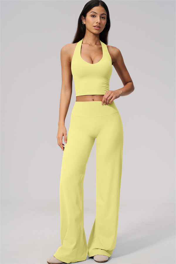 The Twirl Wide Strap Halter Crop Top Straight Leg Pants 2-Piece Set