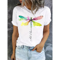 Short Sleeve T-Shirt Dragonfly Pattern Casual Round Neck Tee