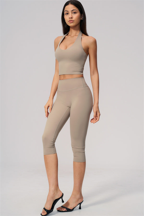The Twirl Wide Strap Halter Crop Top Capri Leggings 2-Piece Set