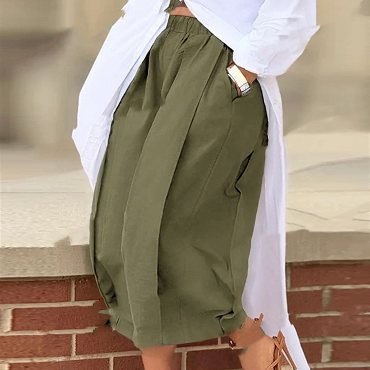 Women's Solid Color Cotton Wide Leg Cropped Pant