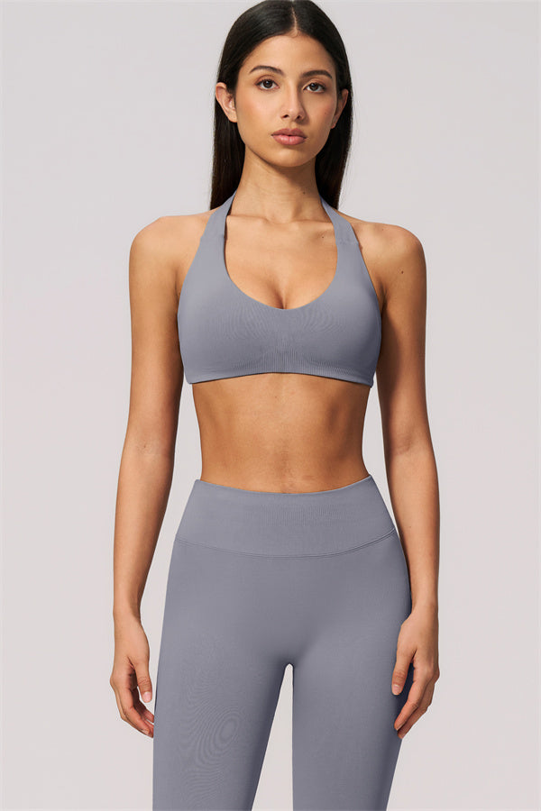 The Velvetine Halter Sports Bra Flared Leggings 2-Piece Set