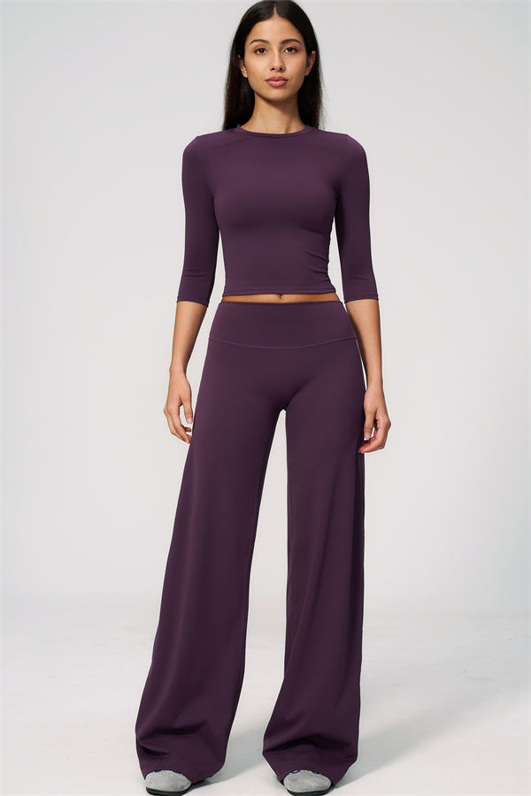 The Natalia Half-Sleeve Top Straight Leg Pants 2-Piece Set