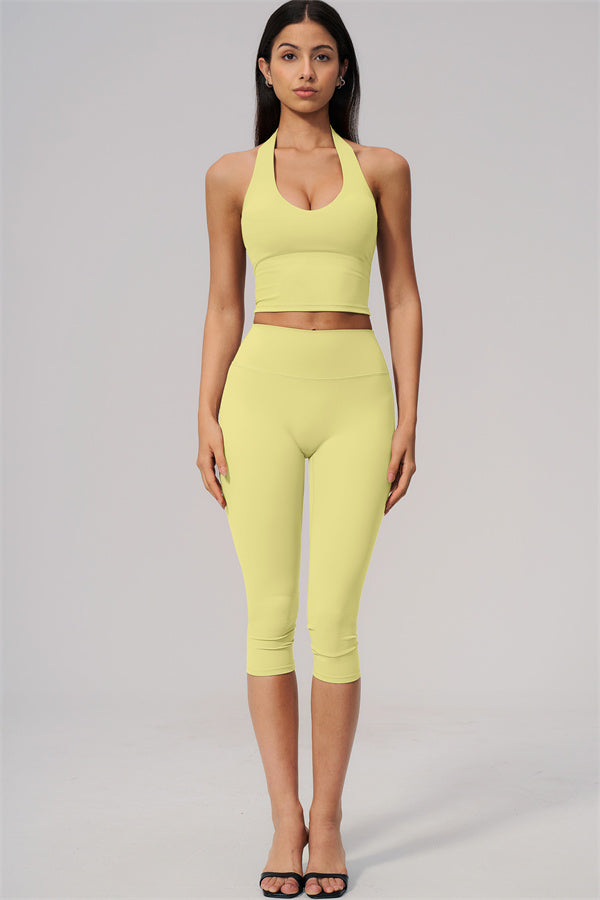 The Twirl Wide Strap Halter Crop Top Capri Leggings 2-Piece Set