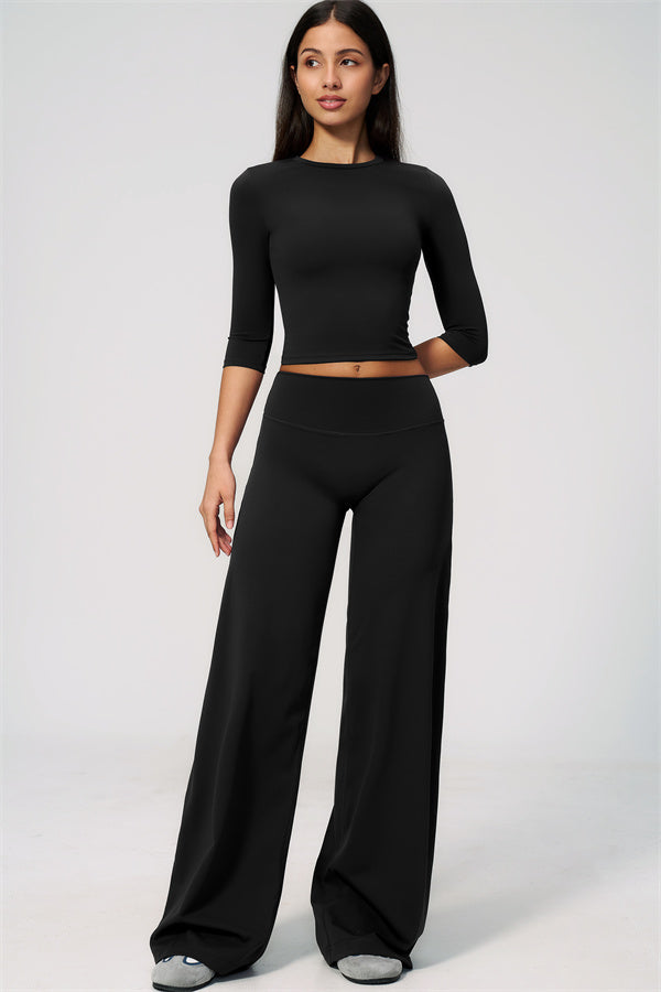 The Natalia Half-Sleeve Top Straight Leg Pants 2-Piece Set