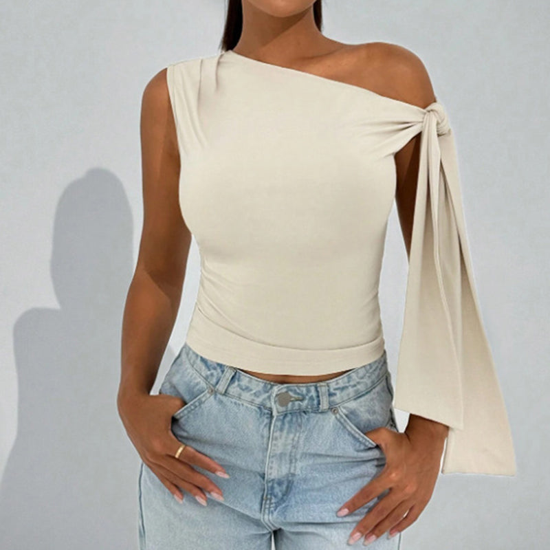 Women’s One-Shoulder Asymmetrical Tie Shoulder Top – Going Out & Party Shirt