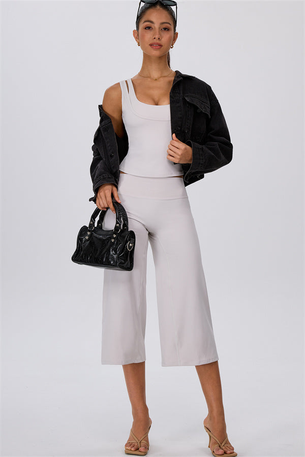 The Energize Double Strap Tank Top Wide Leg Crop 2-Piece Set