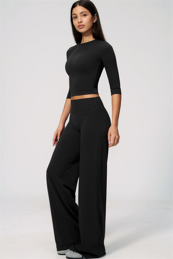 The Natalia Half-Sleeve Top Straight Leg Pants 2-Piece Set