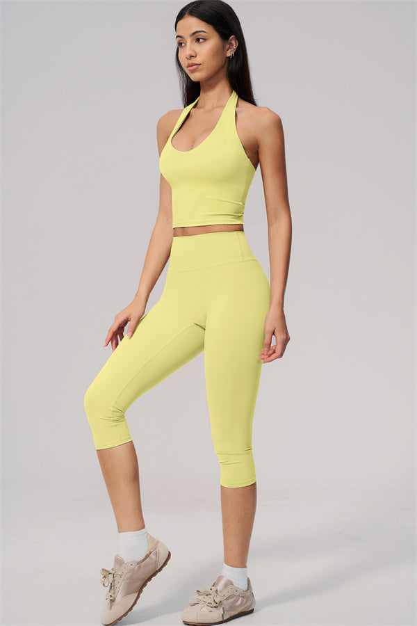 The Twirl Wide Strap Halter Crop Top Capri Leggings 2-Piece Set
