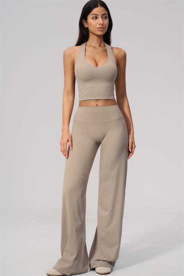 The Twirl Wide Strap Halter Crop Top Straight Leg Pants 2-Piece Set