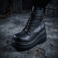 Women's Lace-Up Platform Ankle Boots with Buckle Straps