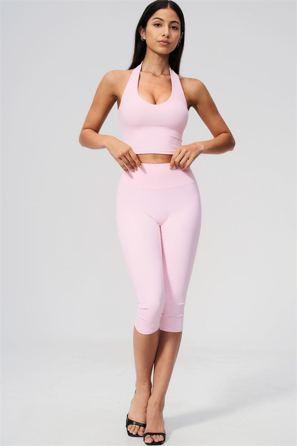 The Twirl Wide Strap Halter Crop Top Capri Leggings 2-Piece Set