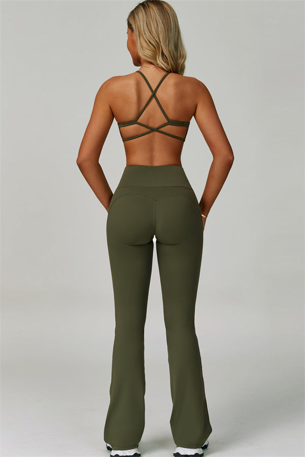 The Bold Cross Back Sports Bra Flared Leggings 2-Piece Set