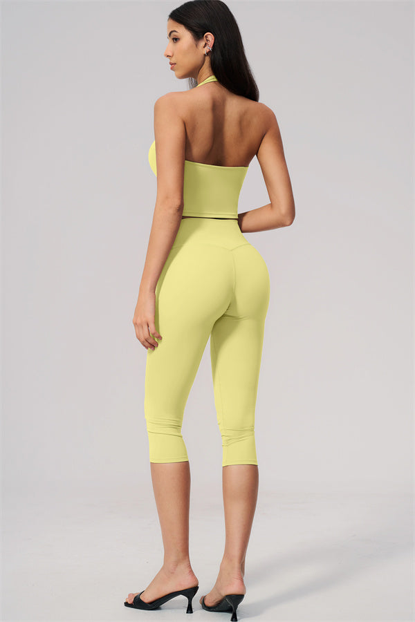 The Twirl Wide Strap Halter Crop Top Capri Leggings 2-Piece Set