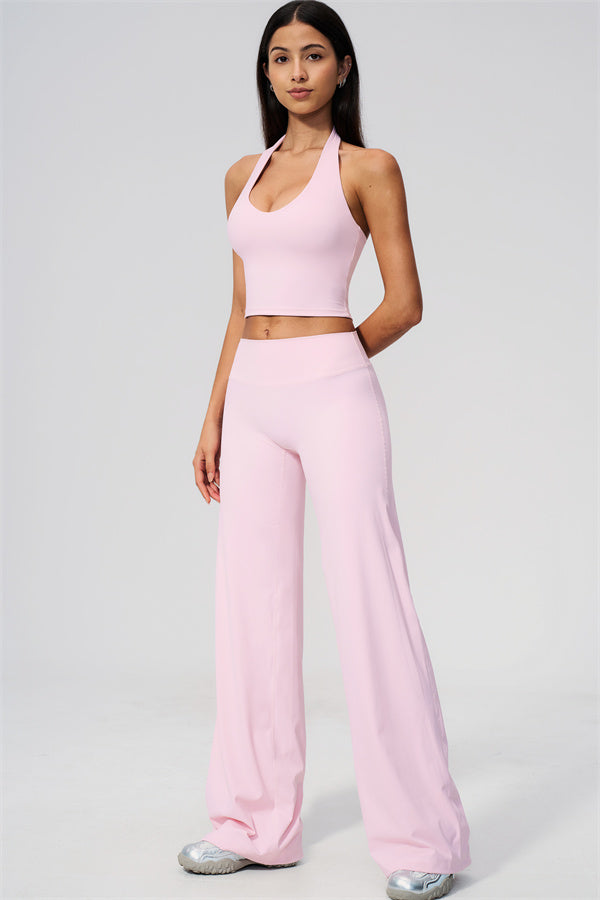 The Twirl Wide Strap Halter Crop Top Straight Leg Pants 2-Piece Set