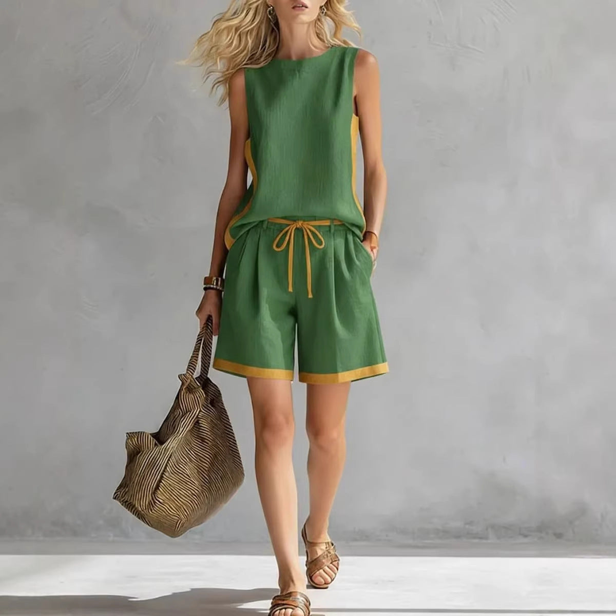 Solid Color Loose Casual Vest and Shorts Set