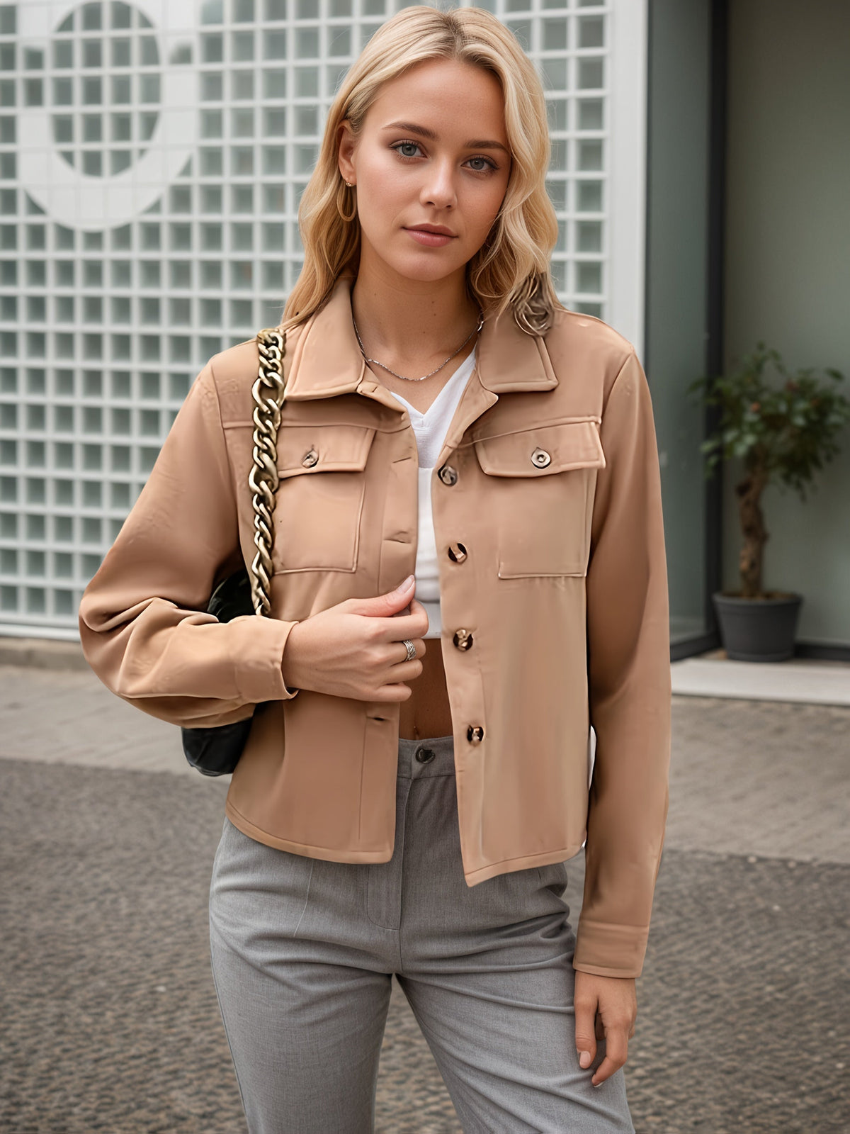 Women’s Plus Size Flannel Jacket – Autumn Short Fashion Top