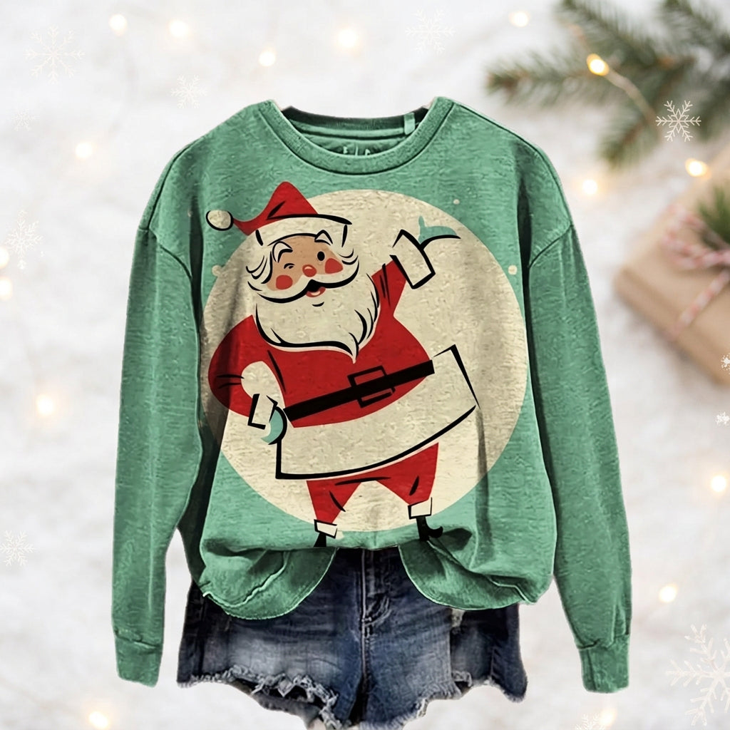 Women's Santa Graphic Crew-Neck Christmas Pullover