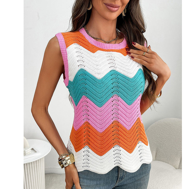 Women’s Rainbow-Striped Cropped Sweater Vest