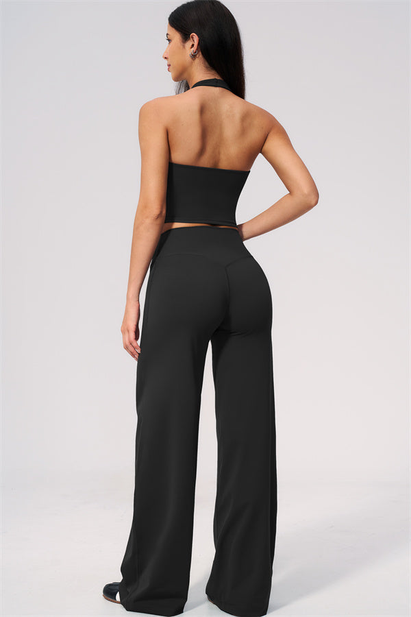 The Twirl Wide Strap Halter Crop Top Straight Leg Pants 2-Piece Set