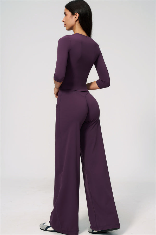 The Natalia Half-Sleeve Top Straight Leg Pants 2-Piece Set