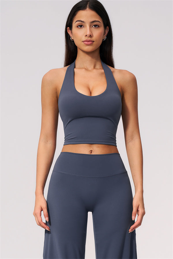 The Twirl Wide Strap Halter Crop Top Straight Leg Pants 2-Piece Set