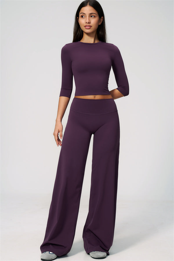 The Natalia Half-Sleeve Top Straight Leg Pants 2-Piece Set