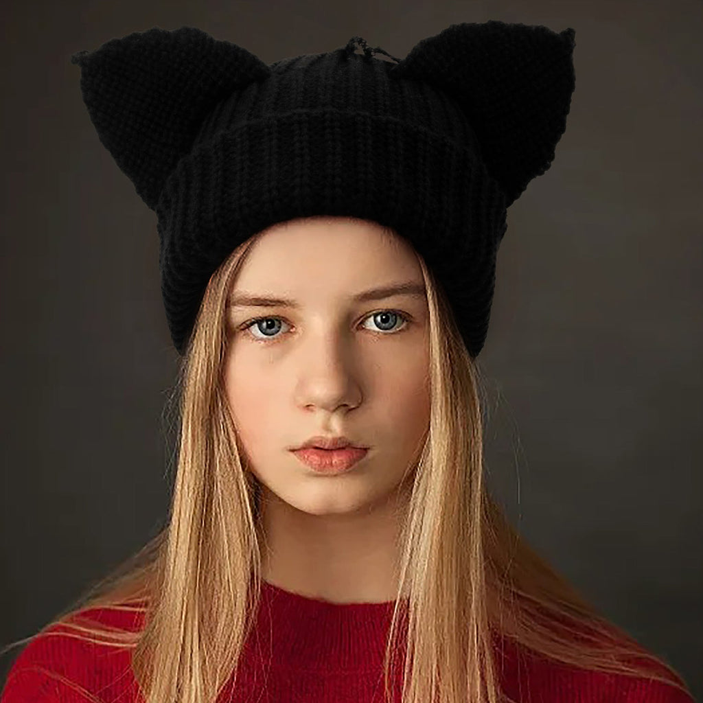 Women’s Thickened Acrylic Knitted Hat with Devil Ears | Cozy Beanie