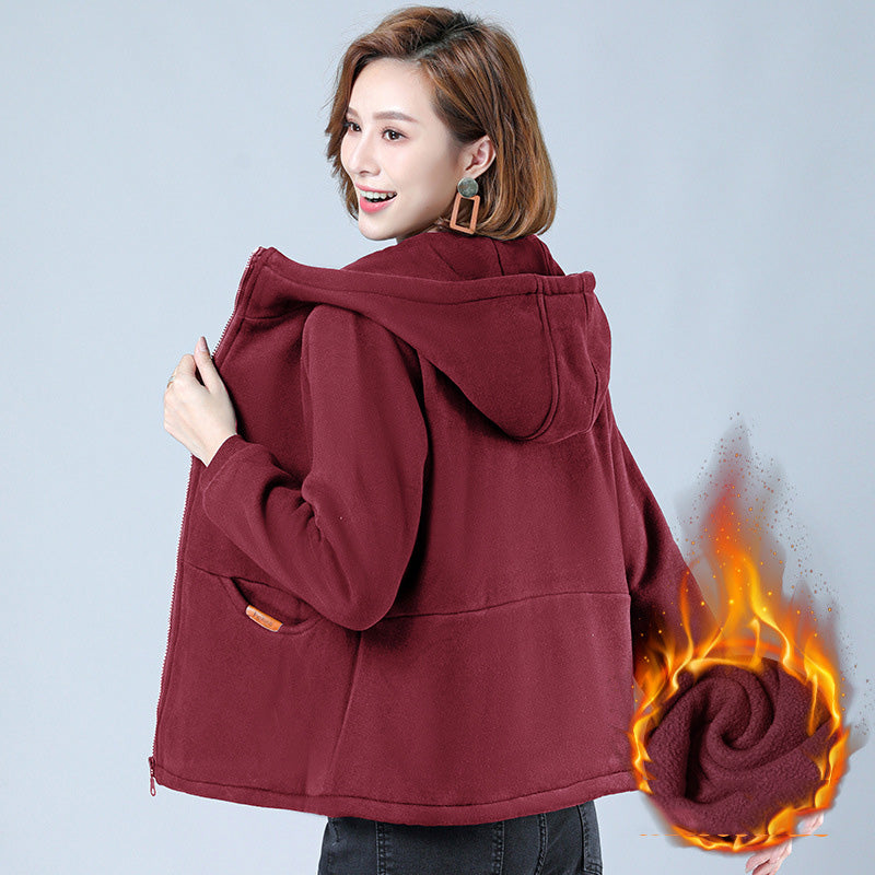 Women's Thick Hooded Sweatshirt, Stylish Short Jacket