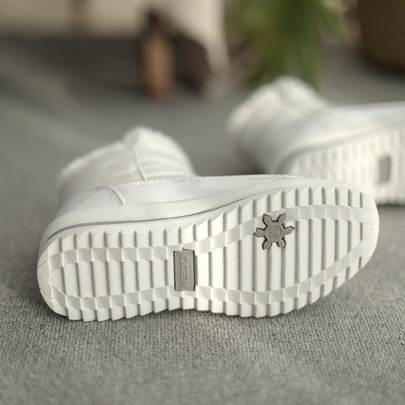 Plush-Lined Round-Toe Flat Short Winter Boots