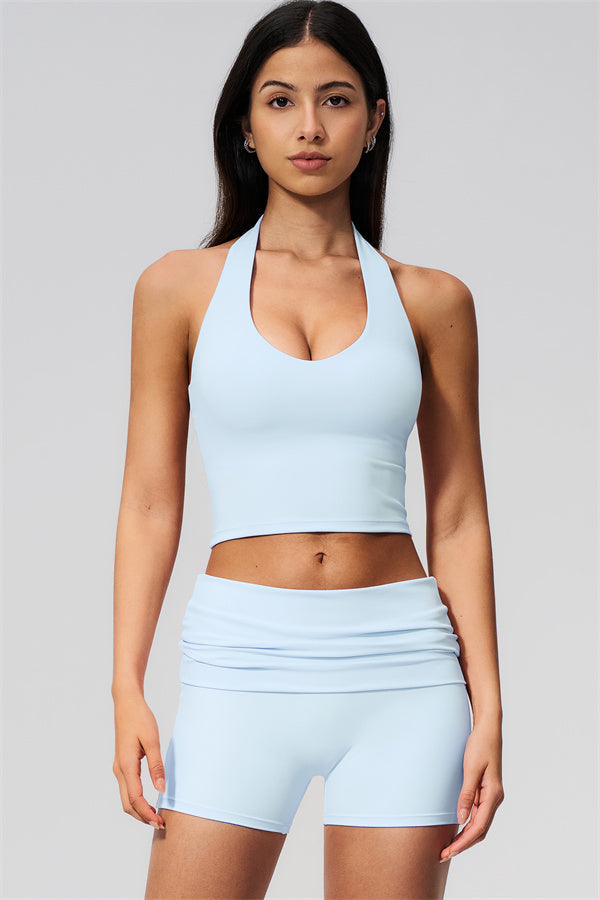 The Twirl Wide Strap Halter Crop Top Shorts 2-Piece Set