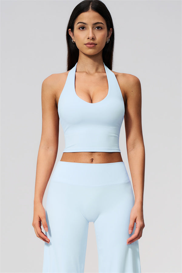 The Twirl Wide Strap Halter Crop Top Straight Leg Pants 2-Piece Set