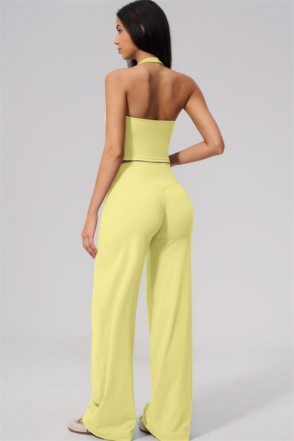 The Twirl Wide Strap Halter Crop Top Straight Leg Pants 2-Piece Set