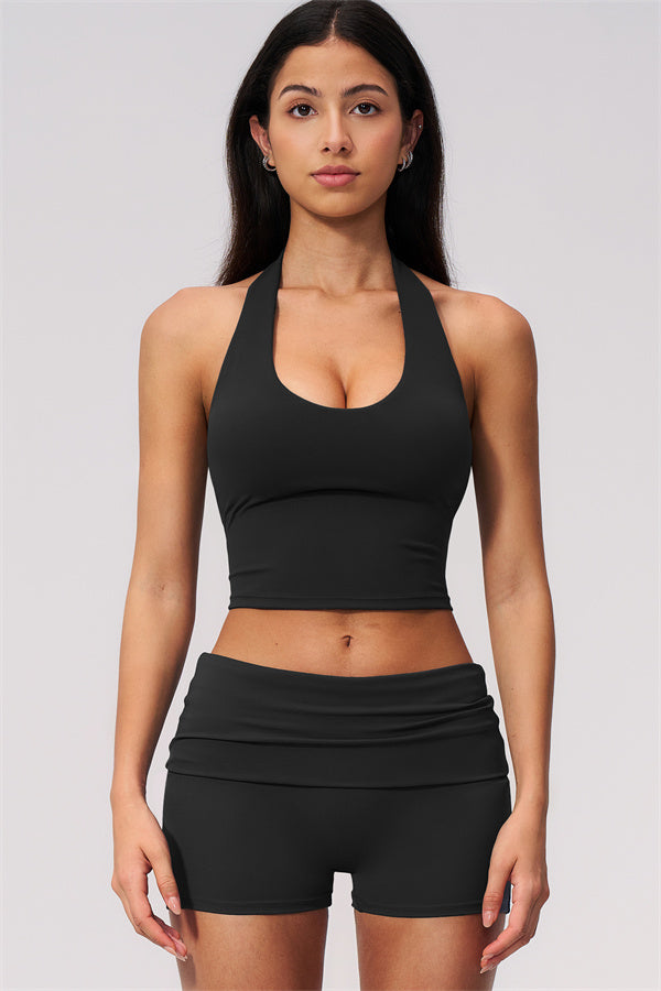 The Twirl Wide Strap Halter Crop Top Shorts 2-Piece Set