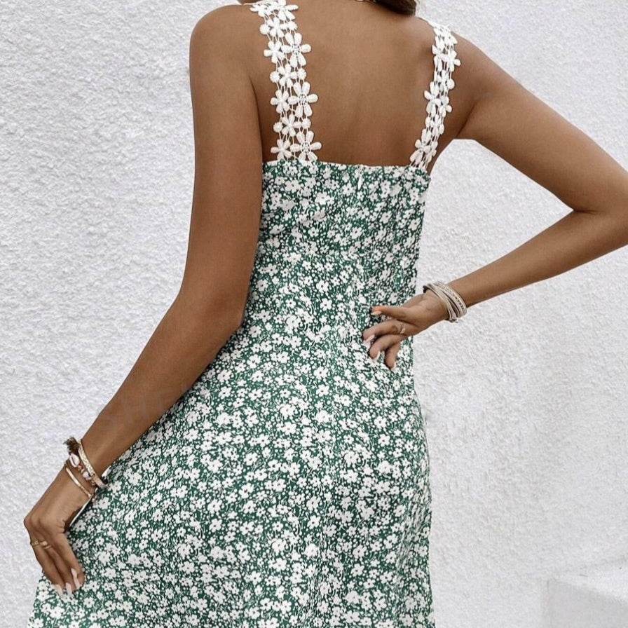 Women’s Lace Patchwork Floral Print Dress
