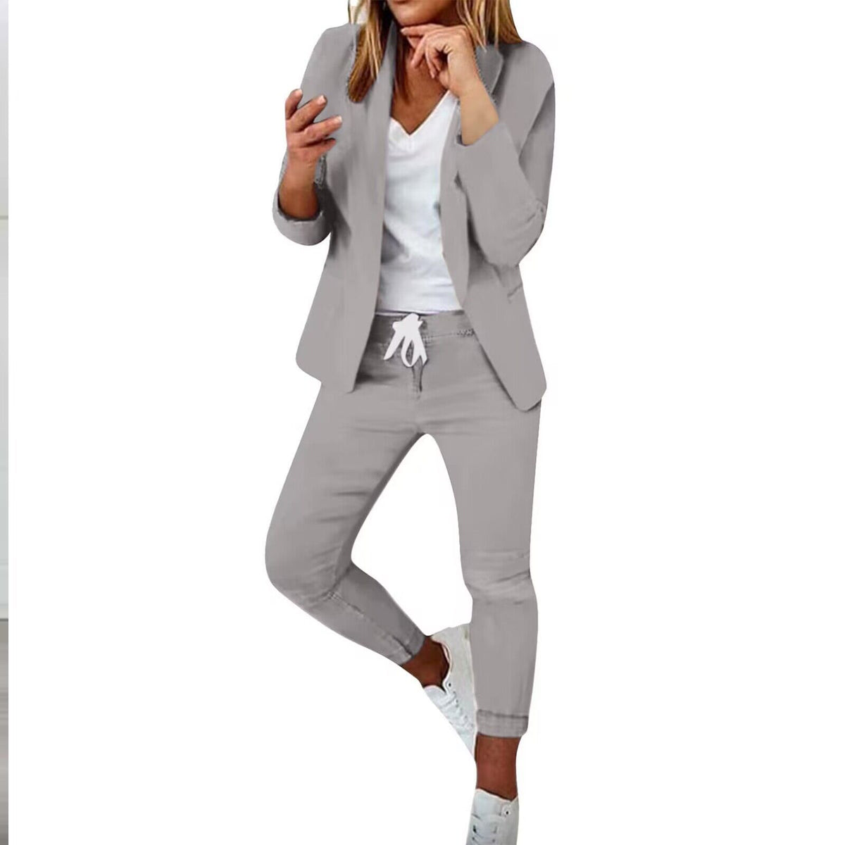 Women’s Notch-Lapel Blazer & Drawstring Pants Suit Set