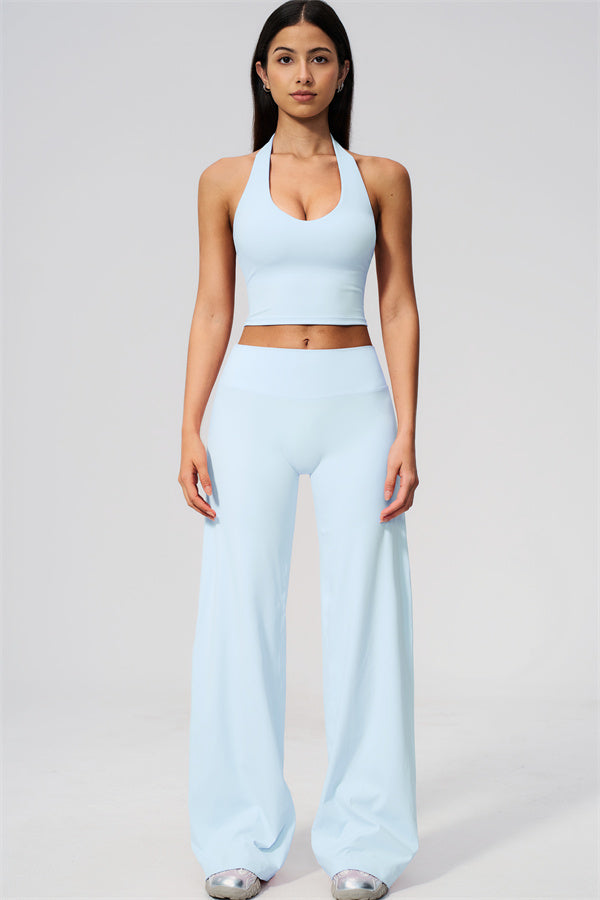The Twirl Wide Strap Halter Crop Top Straight Leg Pants 2-Piece Set