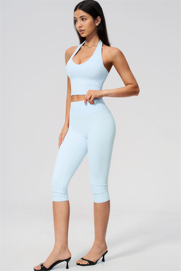 The Twirl Wide Strap Halter Crop Top Capri Leggings 2-Piece Set