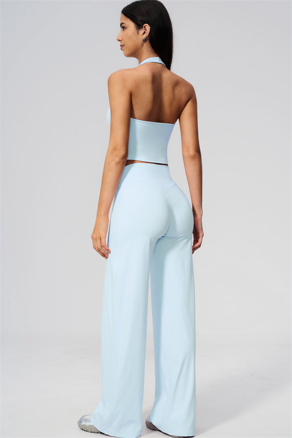 The Twirl Wide Strap Halter Crop Top Straight Leg Pants 2-Piece Set