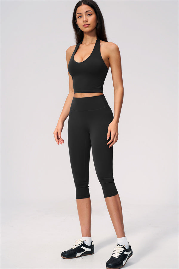 The Twirl Wide Strap Halter Crop Top Capri Leggings 2-Piece Set