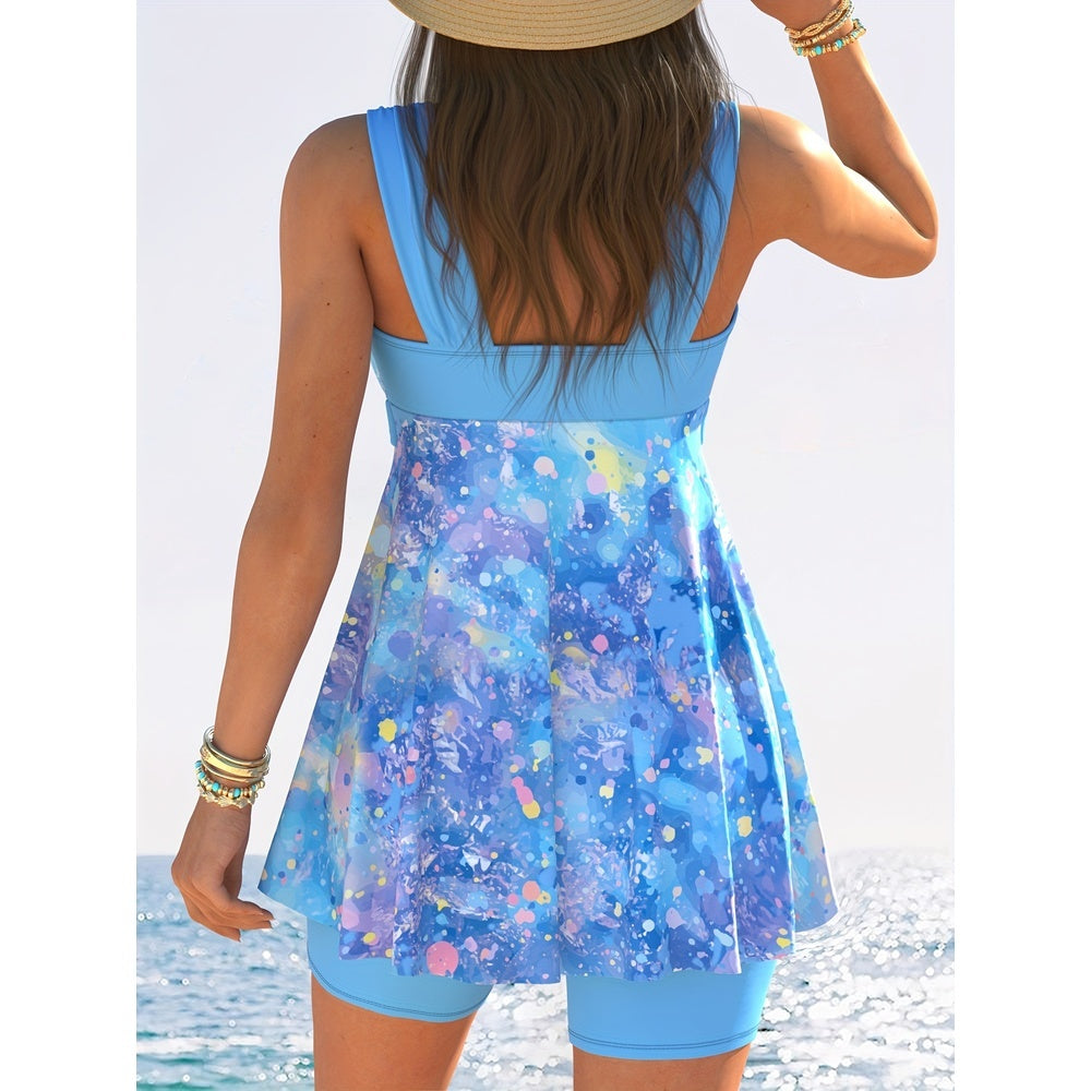 Pastel‑Splash Bow‑Tie Swim Dress