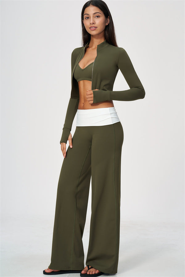 The Joyous Jacket Sports Bra Straight Leg Pants 3-Piece Set