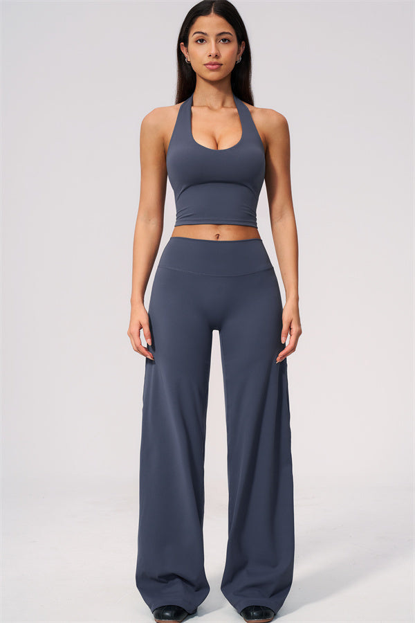 The Twirl Wide Strap Halter Crop Top Straight Leg Pants 2-Piece Set