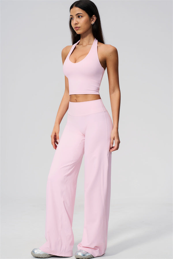 The Twirl Wide Strap Halter Crop Top Straight Leg Pants 2-Piece Set