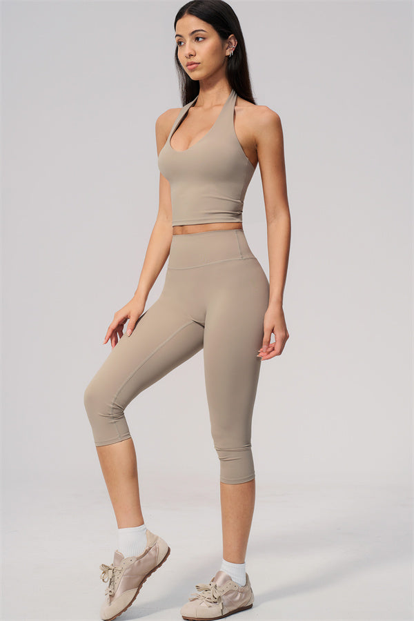 The Twirl Wide Strap Halter Crop Top Capri Leggings 2-Piece Set