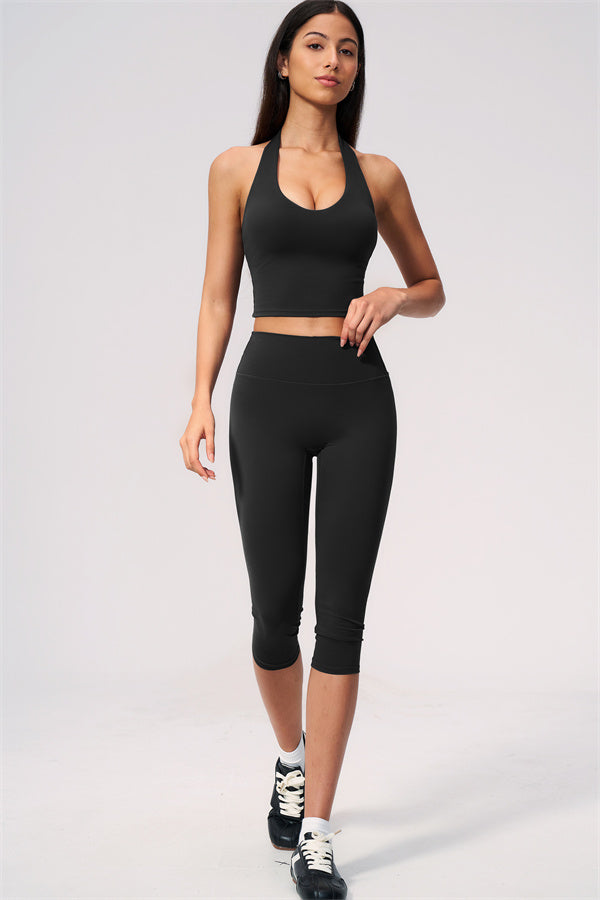 The Twirl Wide Strap Halter Crop Top Capri Leggings 2-Piece Set