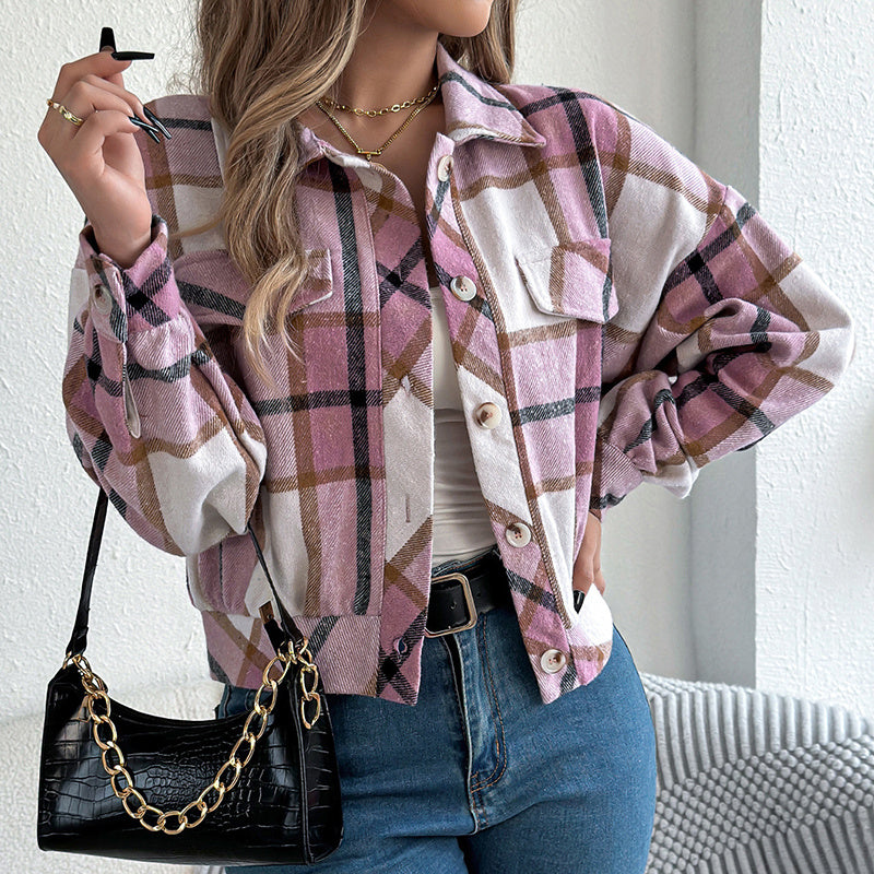 Plaid Shacket – Women’s Long-Sleeve Button-Down Shirt Jacket