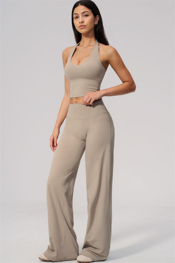 The Twirl Wide Strap Halter Crop Top Straight Leg Pants 2-Piece Set