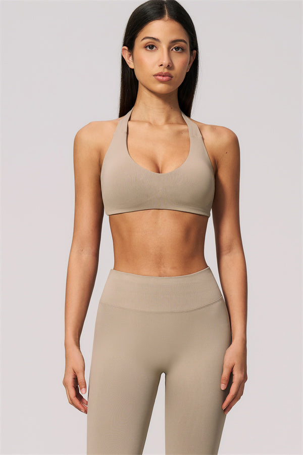 The Velvetine Halter Sports Bra Flared Leggings 2-Piece Set