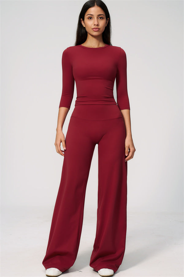 The Natalia Half-Sleeve Top Straight Leg Pants 2-Piece Set