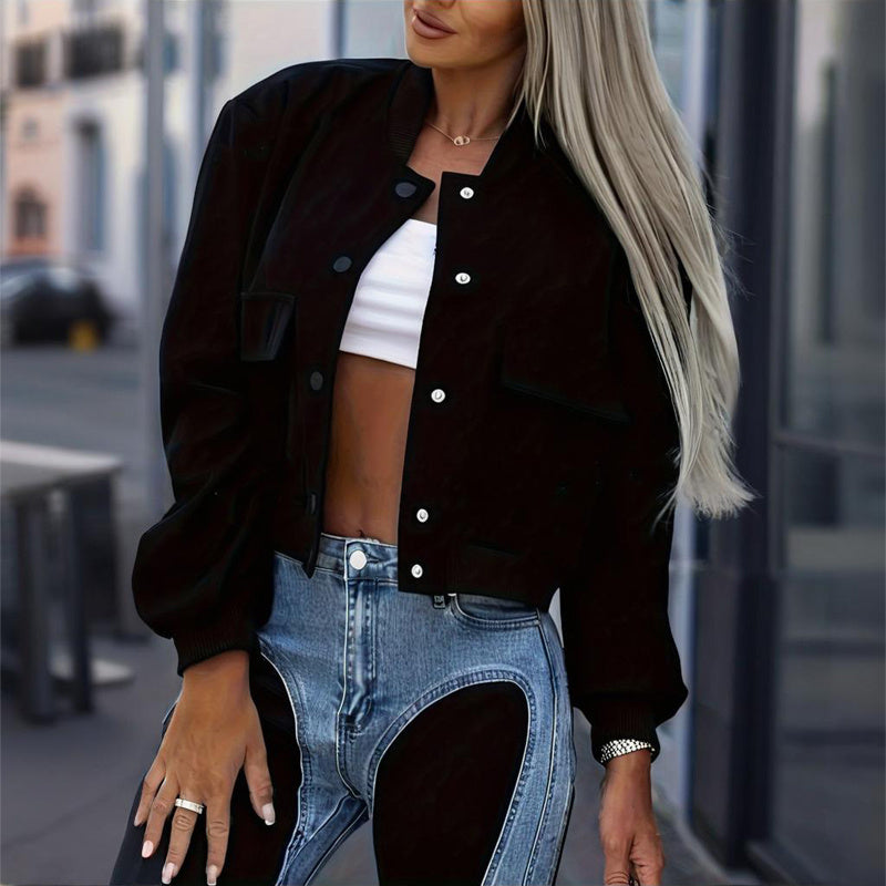 Women's Solid Color Long Sleeve Baseball Jacket